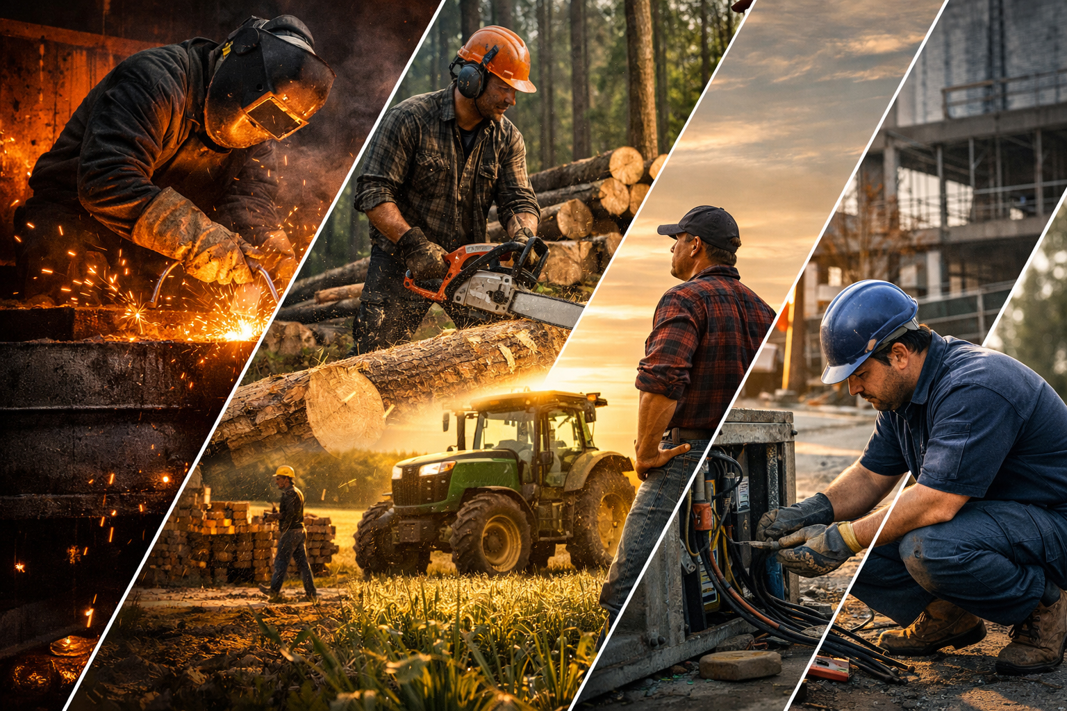 Industrial employees standing together in a workplace.